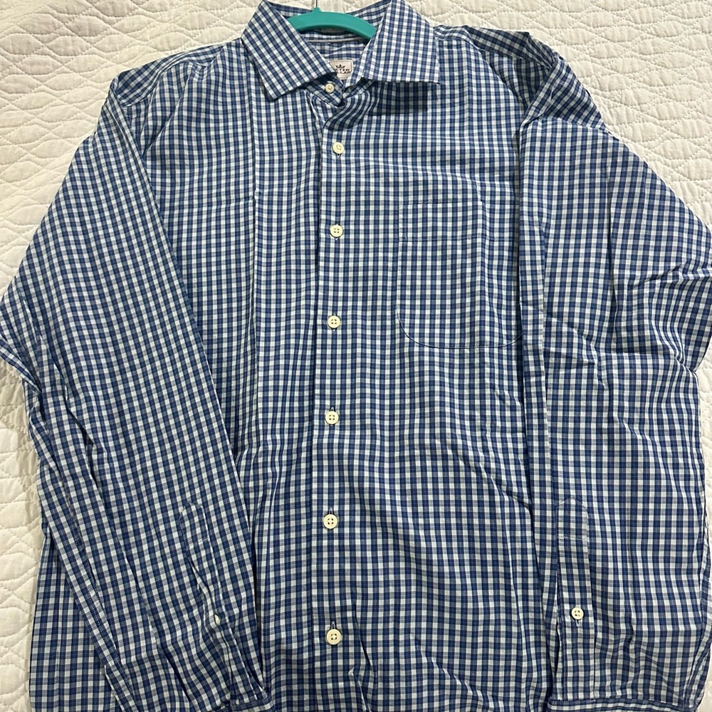 Peter Millar Navy and White Checkered Shirt